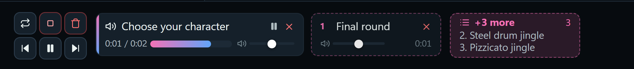 The Now Playing bar in the Candy theme, pink to blue