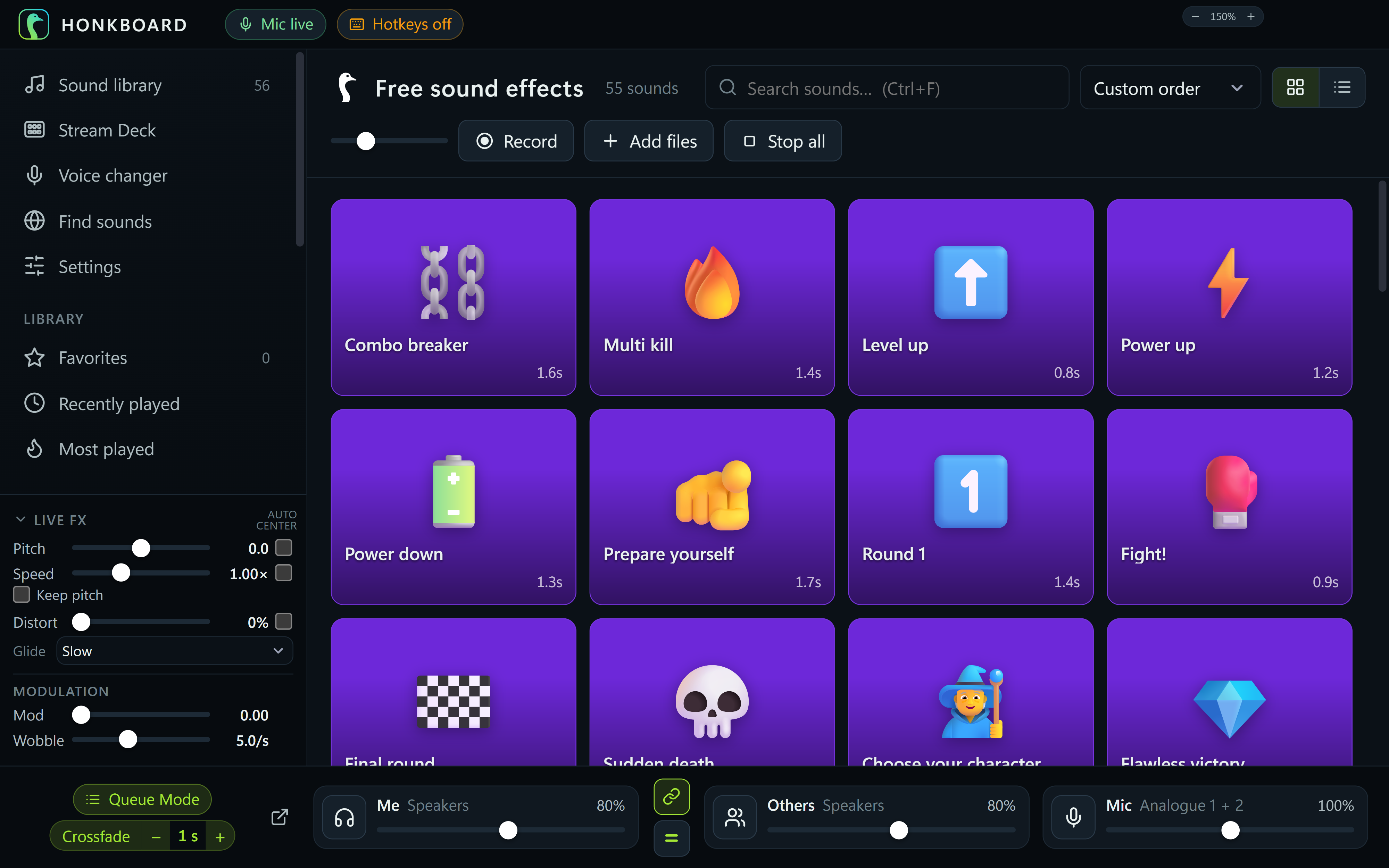 HonkBoard at 150%: big tiles and big text